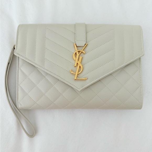 Saint Laurent Envelop Flap Leather Pouch - Blanc Vintage - Picture 1 of 4